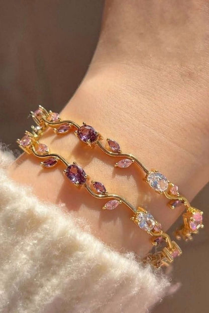 BRAZALETE  TULIPANES COLORIDO CRISTALES DE ZIRCONIA ELEGANTE