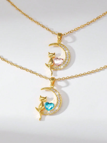 COLLAR GATO Y LUNA  ELEGANTE CRISTAL DE CIRCONIA