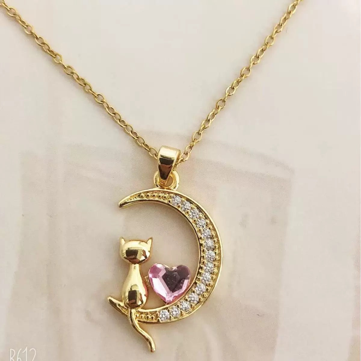 COLLAR GATO Y LUNA  ELEGANTE CRISTAL DE CIRCONIA