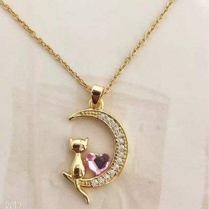 COLLAR GATO Y LUNA  ELEGANTE CRISTAL DE CIRCONIA