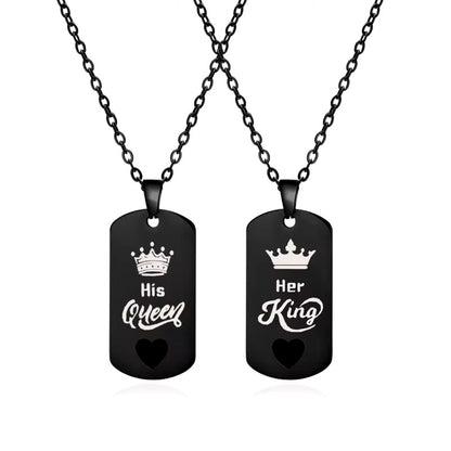 COLLARES DE PAREJA HIS QUEEN HER KING PLACAS BRILLAN EN LA OSCURIDAD