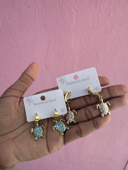 ARETES TORTUGA ELEGANTES DISEÑO DE ÓLEO  DELICADO