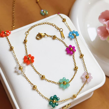 CADENA CHOCKER FLORES COLORIDAS RESINA