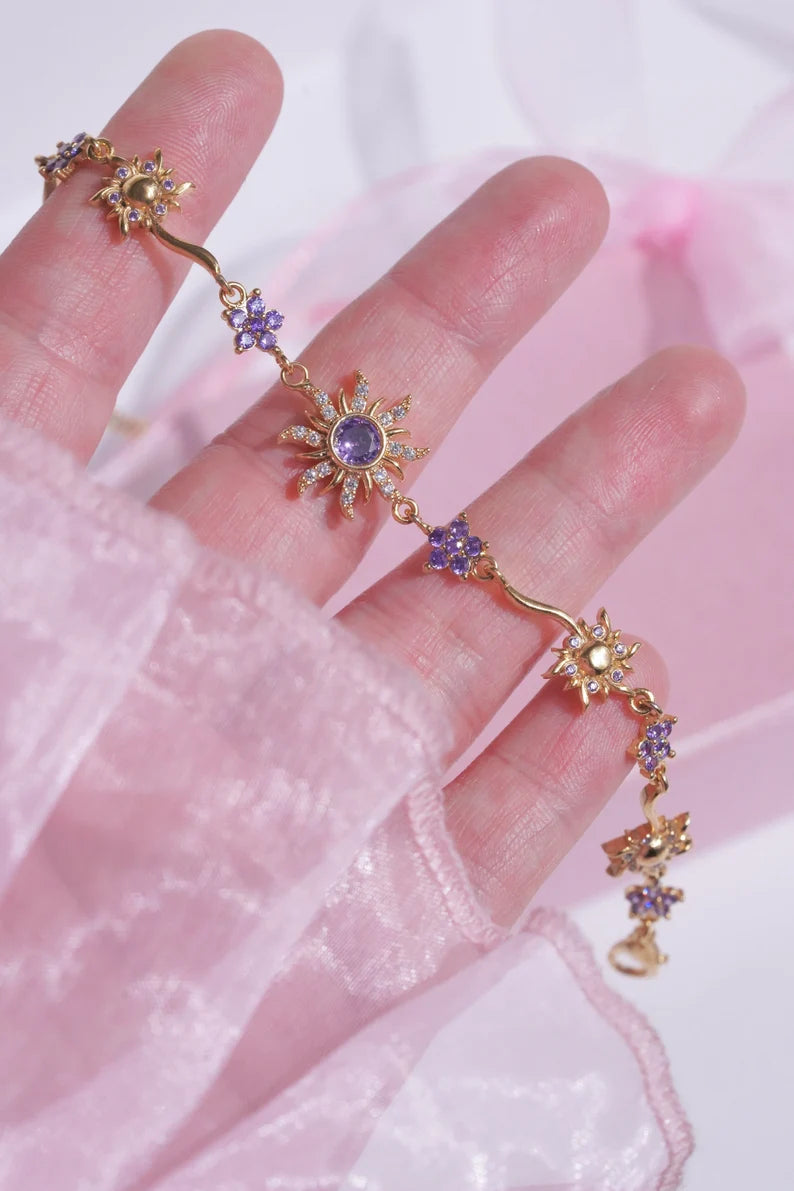 BRAZALETE  Y COLLAR SOL VINTAGE RAPUNZEL   DELICADO CRISTALES DE ZIRCONIA ELEGANTES