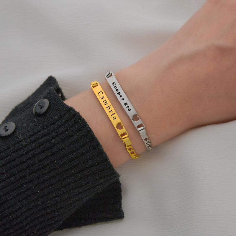 BRAZALETE PLACA MINIMALISTA PERSONALIZABLE CADENA CUBANA ABIERTA