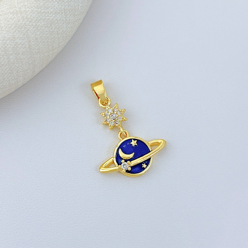 COLLAR SATURNO LUNA Y ESTRELLA MINIMALISTA ELEGANTE CRISTAL DE CIRCONIA