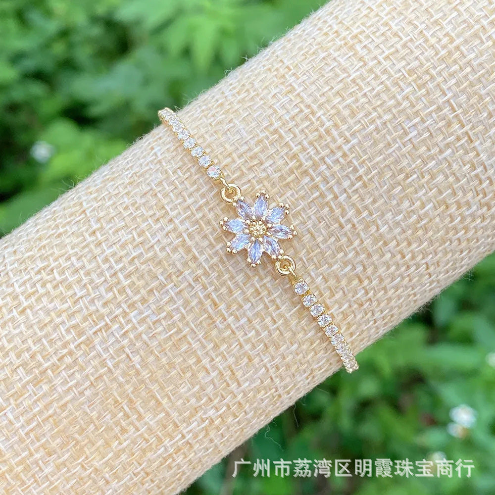 BRAZALETE FLOR 8 PÉTALOS  ELEGANTE CRISTAL DE CIRCONIA