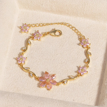 BRAZALETE  FLOR DE CEREZO  DELICADO CRISTALES DE ZIRCONIA ELEGANTE
