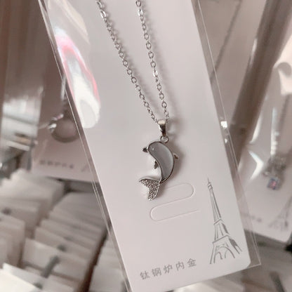 COLLAR COLA DE PEZ SIRENA BALLENA  DELFIN MINIMALISTA ELEGANTE CRISTALES DE ZIRCONIA