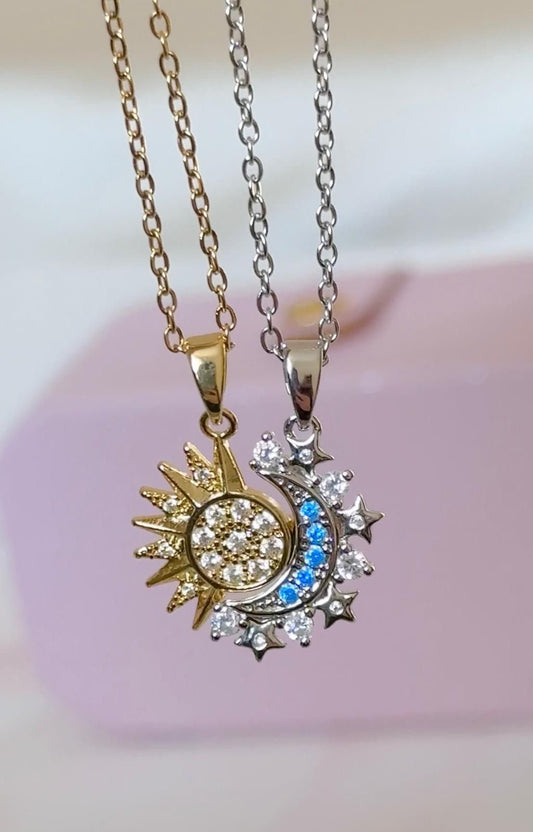COLLARES  PROMESA DIJES SOL & LUNA CELESTIAL CRISTALES DE CIRCONITA