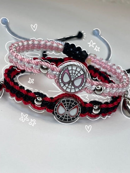 BRAZALETES TEJIDOS PAREJA SPIDERMAN Y HELLO KITTY  CON IMÁN MAGNÉTICOS
