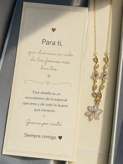 COLLAR FLOR DE CEREZO  DELICADO CRISTALES DE ZIRCONIA ELEGANTE