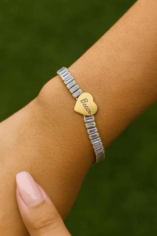 BRAZALETE CRISTALES INCRUSTADOS  DIJE CORAZÓN SOLIDO PERSONALIZABLE