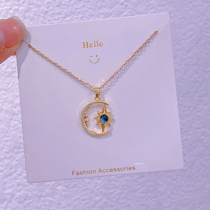 COLLAR LUNA Y ESTRELLA POLARIS CIELO ESTRELLADO ELEGANTE CRISTAL DE CIRCONIA