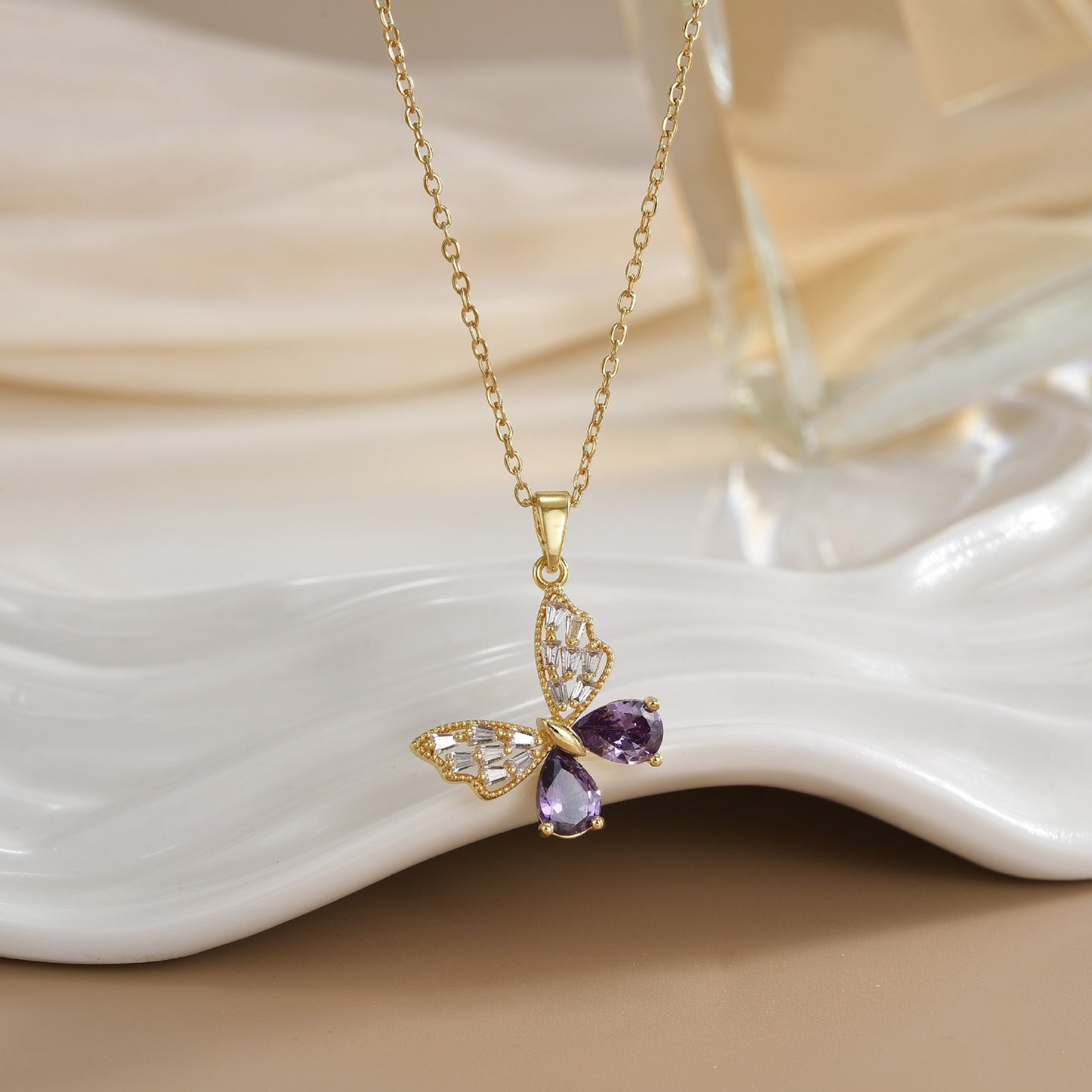 COLLAR CADENA MARIPOSA    ELEGANTE CRISTALES DE CIRCONIA