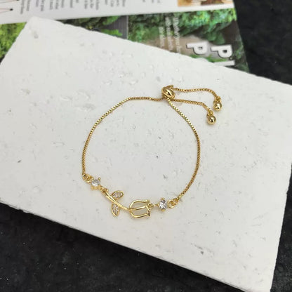 COMBO COLLAR ANILLO Y BRAZALETE TULIPÁN  ELEGANTE CRISTAL DE CIRCONIA