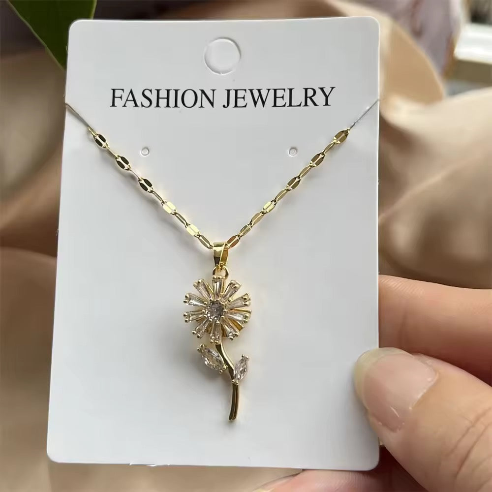 COLLAR FLOR  GIRASOL EN CRISTALES GIRATORIA ANTIESTRÉS MINIMALISTA