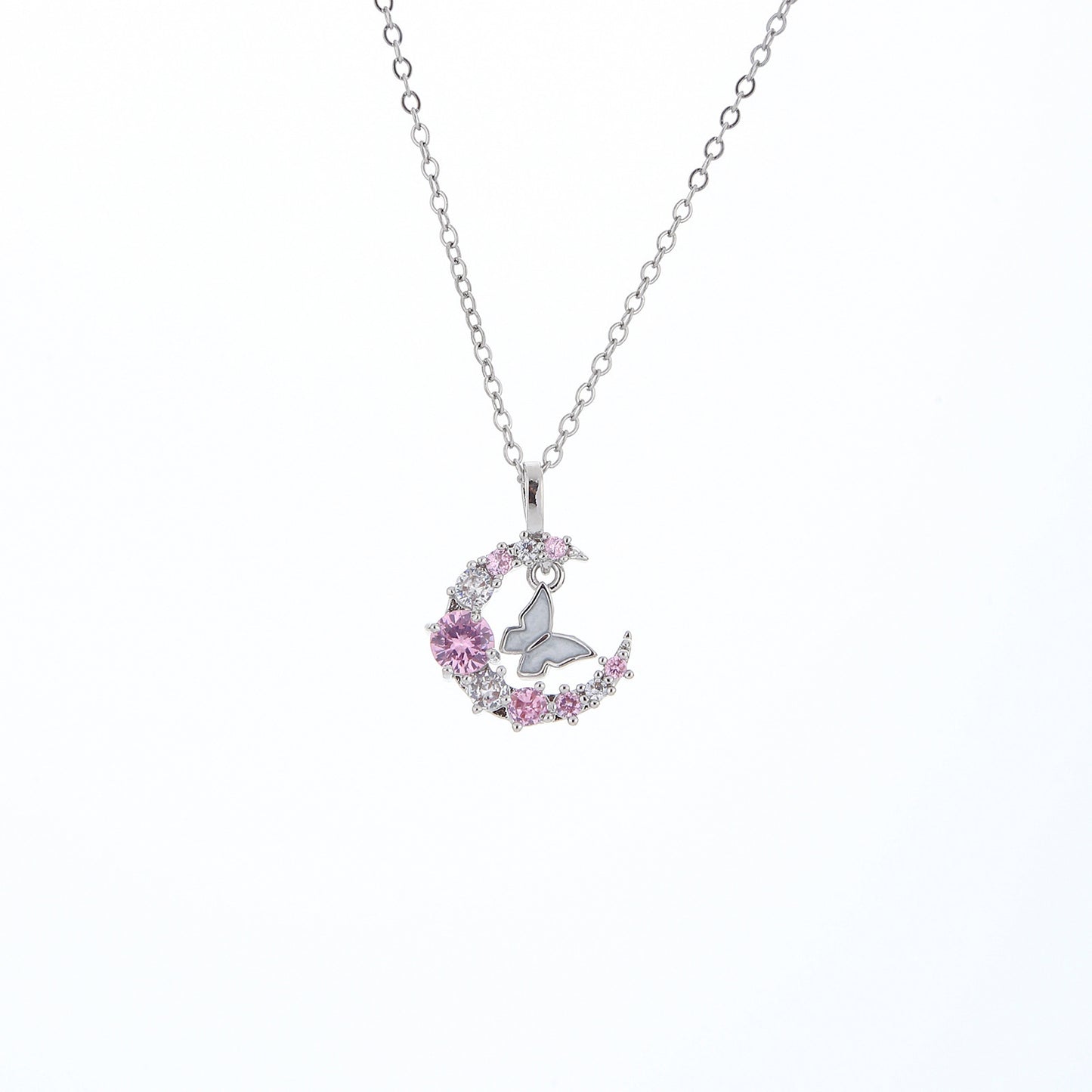 COLLAR ELEGANTE  LUNA ZIRCONIA Y MARIPOSA  CRISTALES INCRUSTADOS MINIMALISTA