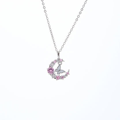 COLLAR ELEGANTE  LUNA ZIRCONIA Y MARIPOSA  CRISTALES INCRUSTADOS MINIMALISTA