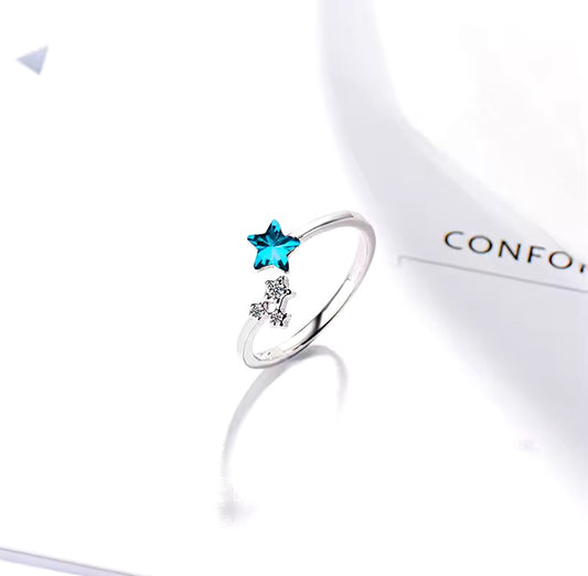 ANILLO ESTRELLA AZUL MINIMALISTA CRISTAL INSCRUSTADO