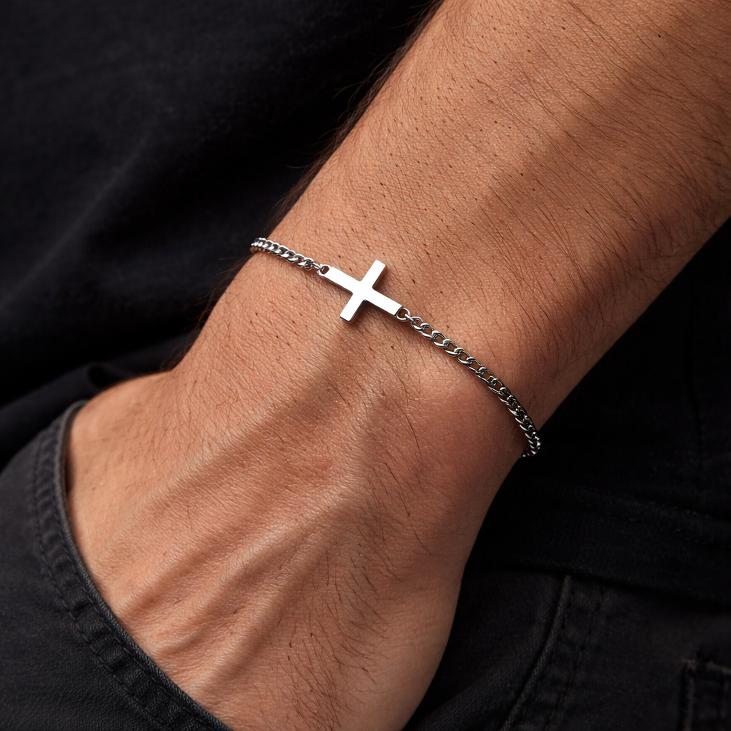 BRAZALETES GROSOR FINO MINIMALISTAS CADENA CUBANA DIJE DE CRUZ