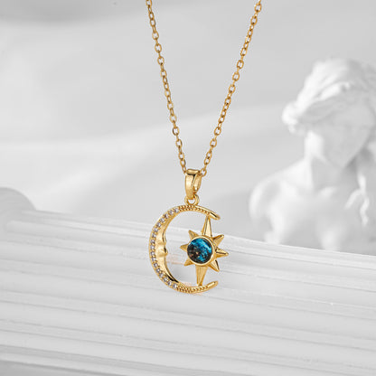 COLLAR LUNA Y ESTRELLA POLARIS CIELO ESTRELLADO ELEGANTE CRISTAL DE CIRCONIA