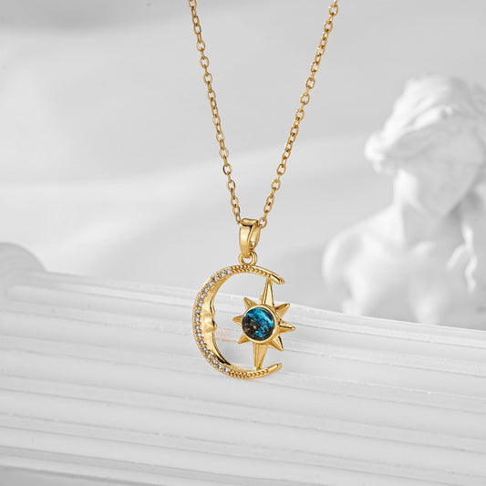 COLLAR LUNA Y ESTRELLA POLARIS CIELO ESTRELLADO ELEGANTE CRISTAL DE CIRCONIA