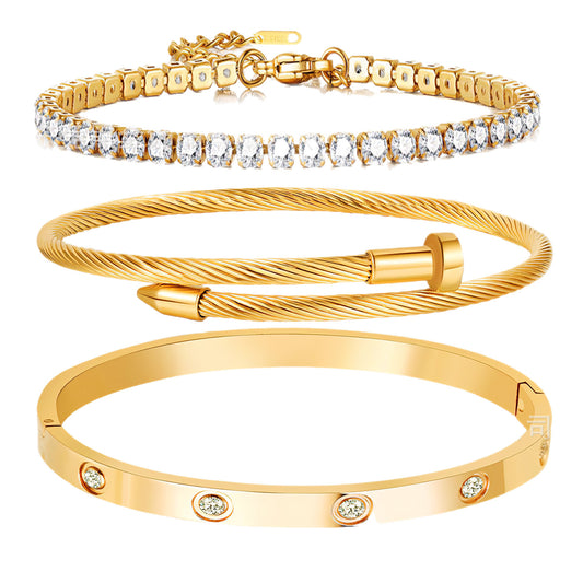 BRAZALETES  ELEGANTES DORADO CON CRISTALES DE ZORCONIA