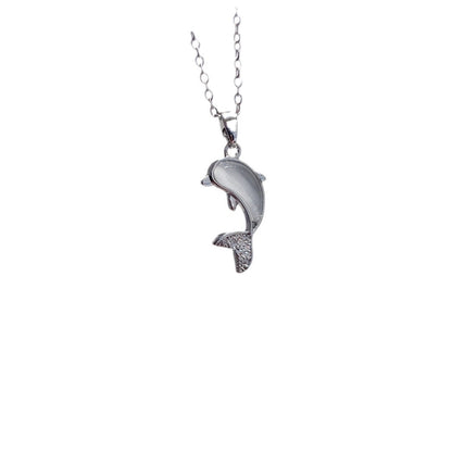 COLLAR COLA DE PEZ SIRENA BALLENA  DELFIN MINIMALISTA ELEGANTE CRISTALES DE ZIRCONIA
