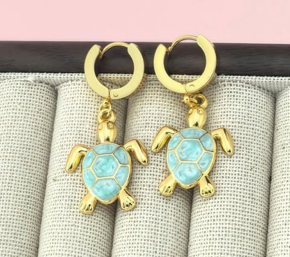 ARETES TORTUGA ELEGANTES DISEÑO DE ÓLEO  DELICADO