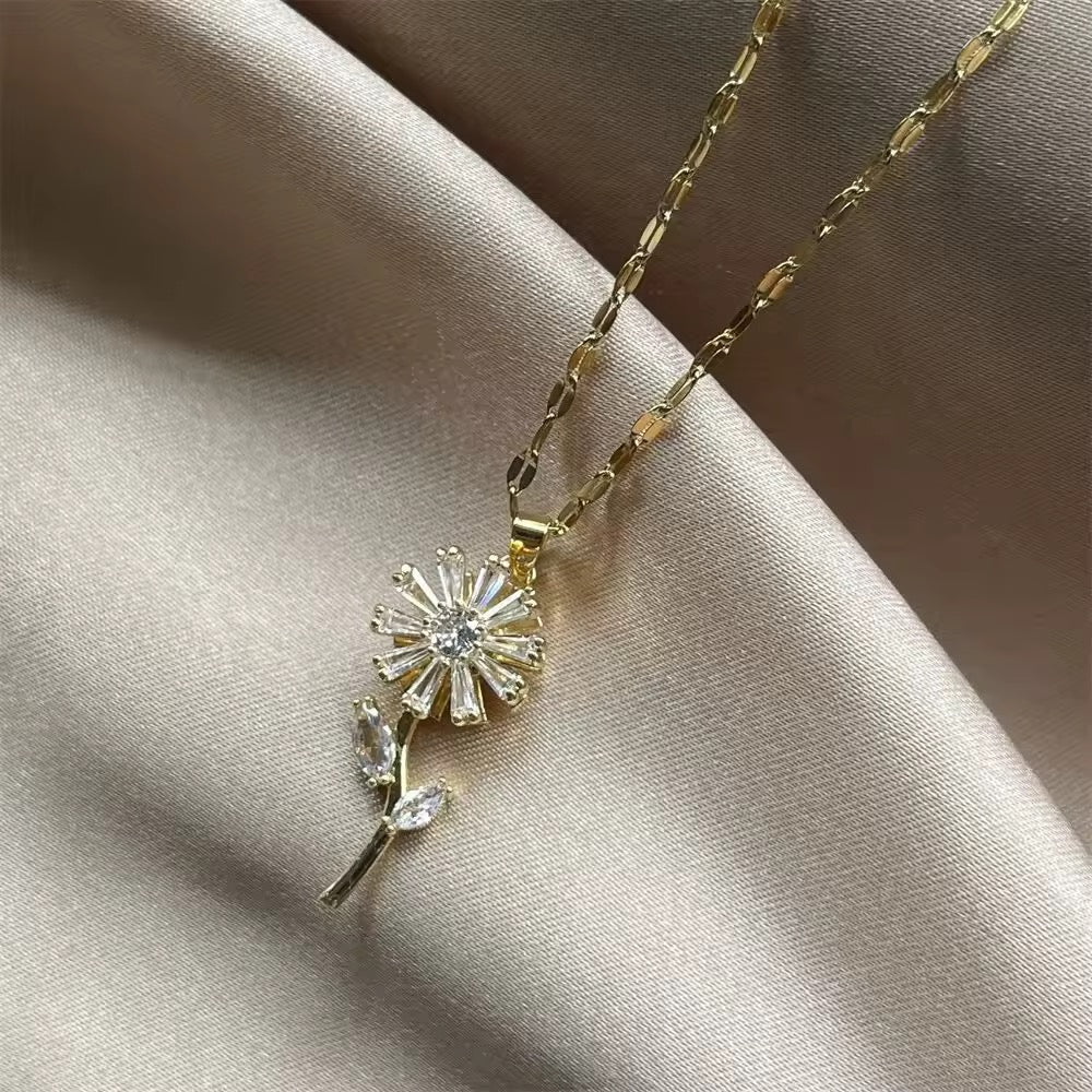 COLLAR FLOR  GIRASOL EN CRISTALES GIRATORIA ANTIESTRÉS MINIMALISTA