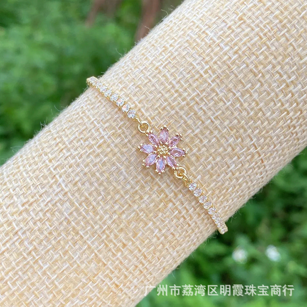 BRAZALETE FLOR 8 PÉTALOS  ELEGANTE CRISTAL DE CIRCONIA