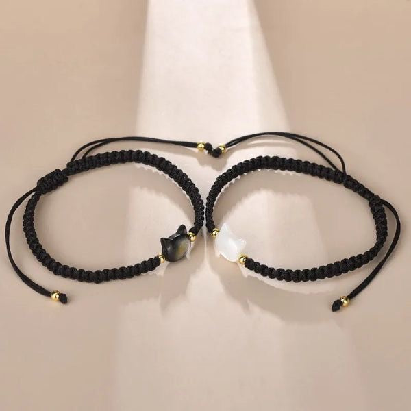 BRAZALETES GATOS MINIMALISTAS PIEDRA OBSIDIANA y  CERÁMICA