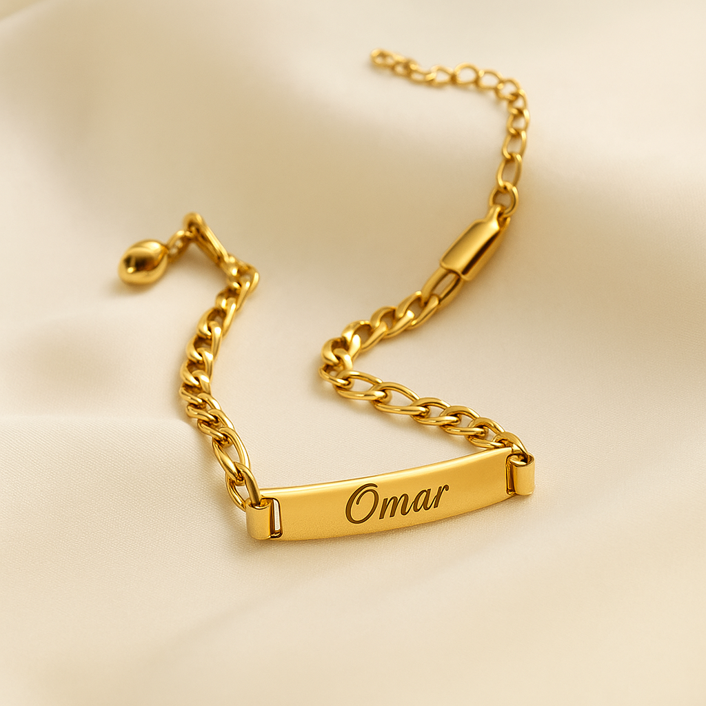 BRAZALETE PLACA MINIMALISTA PERSONALIZABLE CADENA CUBANA ABIERTA