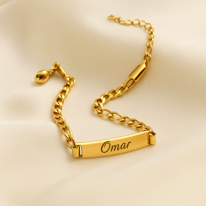 BRAZALETE PLACA MINIMALISTA PERSONALIZABLE CADENA CUBANA ABIERTA