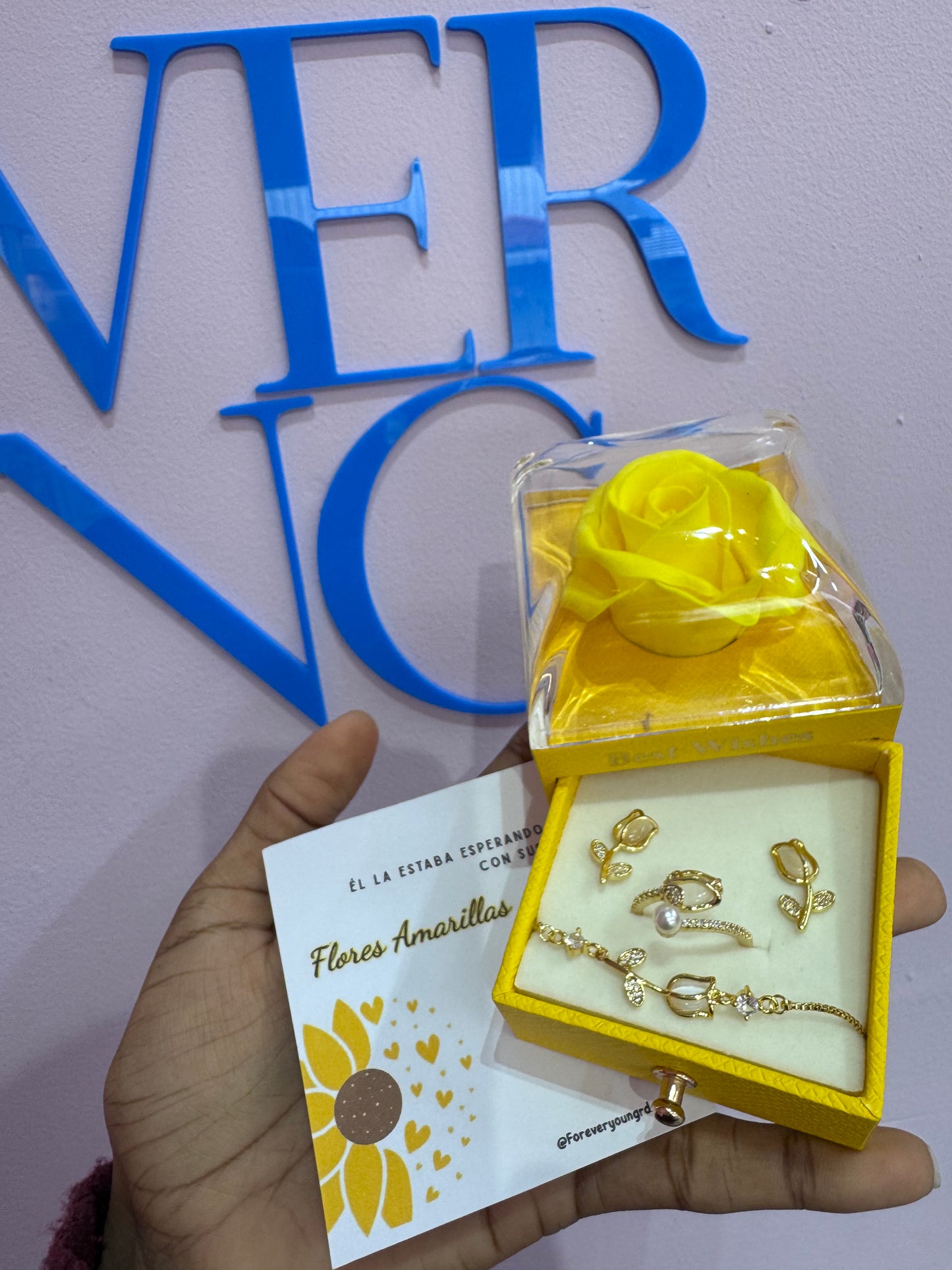 COMBO COLLAR ANILLO Y BRAZALETE TULIPÁN  ELEGANTE CRISTAL DE CIRCONIA