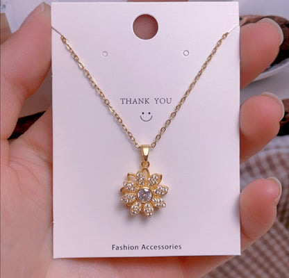 COLLAR ELEGANTE  GIRASOL EN CRISTALES INCRUSTADOS MINIMALISTA