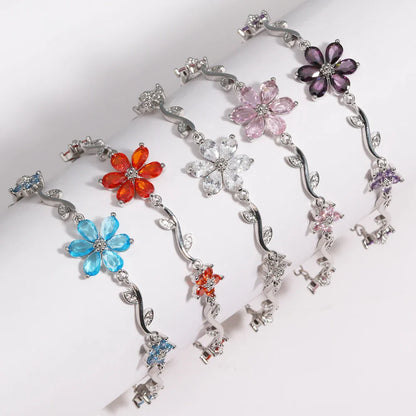 BRAZALETE  FLOR DE CEREZO  DELICADO CRISTALES DE ZIRCONIA ELEGANTE