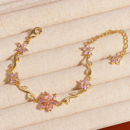 BRAZALETE  FLOR DE CEREZO  DELICADO CRISTALES DE ZIRCONIA ELEGANTE