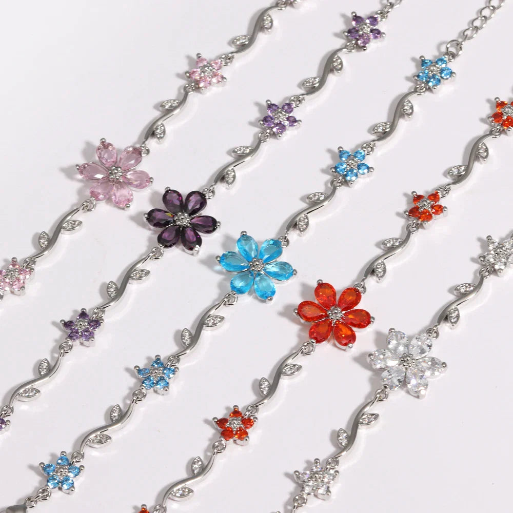 BRAZALETE  FLOR DE CEREZO  DELICADO CRISTALES DE ZIRCONIA ELEGANTE