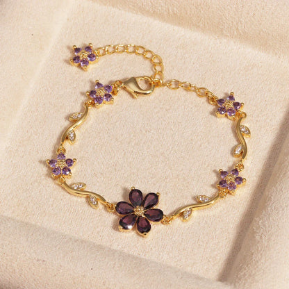 BRAZALETE  FLOR DE CEREZO  DELICADO CRISTALES DE ZIRCONIA ELEGANTE