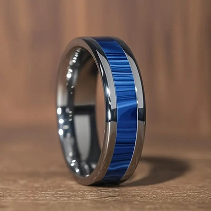 ANILLO AZUL CON DISEÑO  ACERO INOXIDABLE