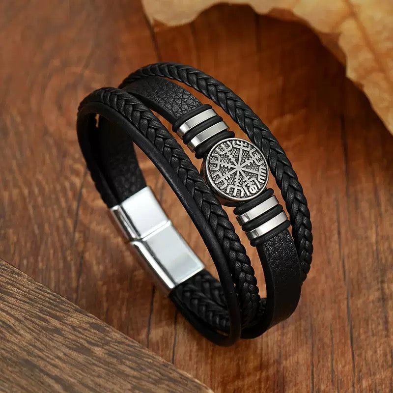BRAZALETE MULTICAPA DE CUERO ESTILO NÓRDICO