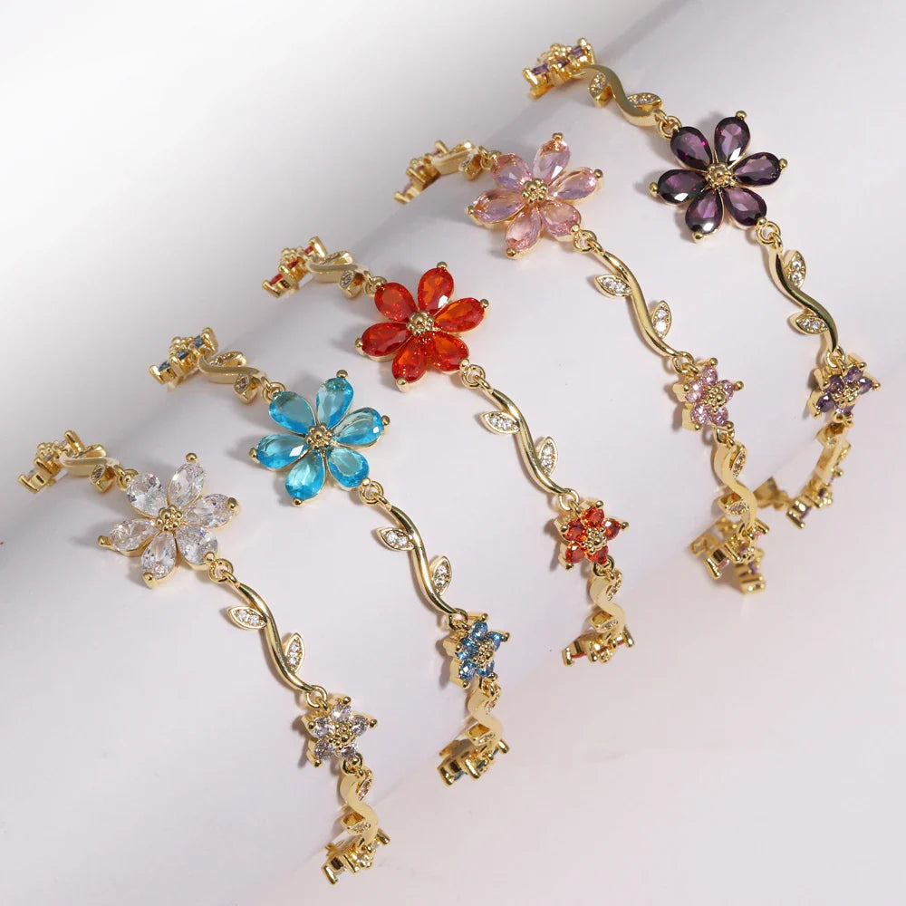 BRAZALETE  FLOR DE CEREZO  DELICADO CRISTALES DE ZIRCONIA ELEGANTE