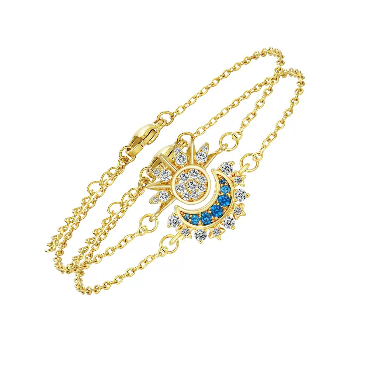 BRAZALETES  PROMESA DIJES SOL & LUNA CELESTIAL CRISTALES DE CIRCONITA
