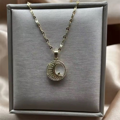 COLLAR CADENA LUNA Y ESTRELLA   ELEGANTE CRISTALES DE CIRCONIA