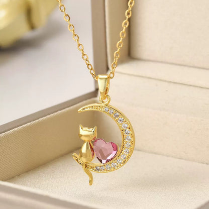 COLLAR GATO Y LUNA  ELEGANTE CRISTAL DE CIRCONIA
