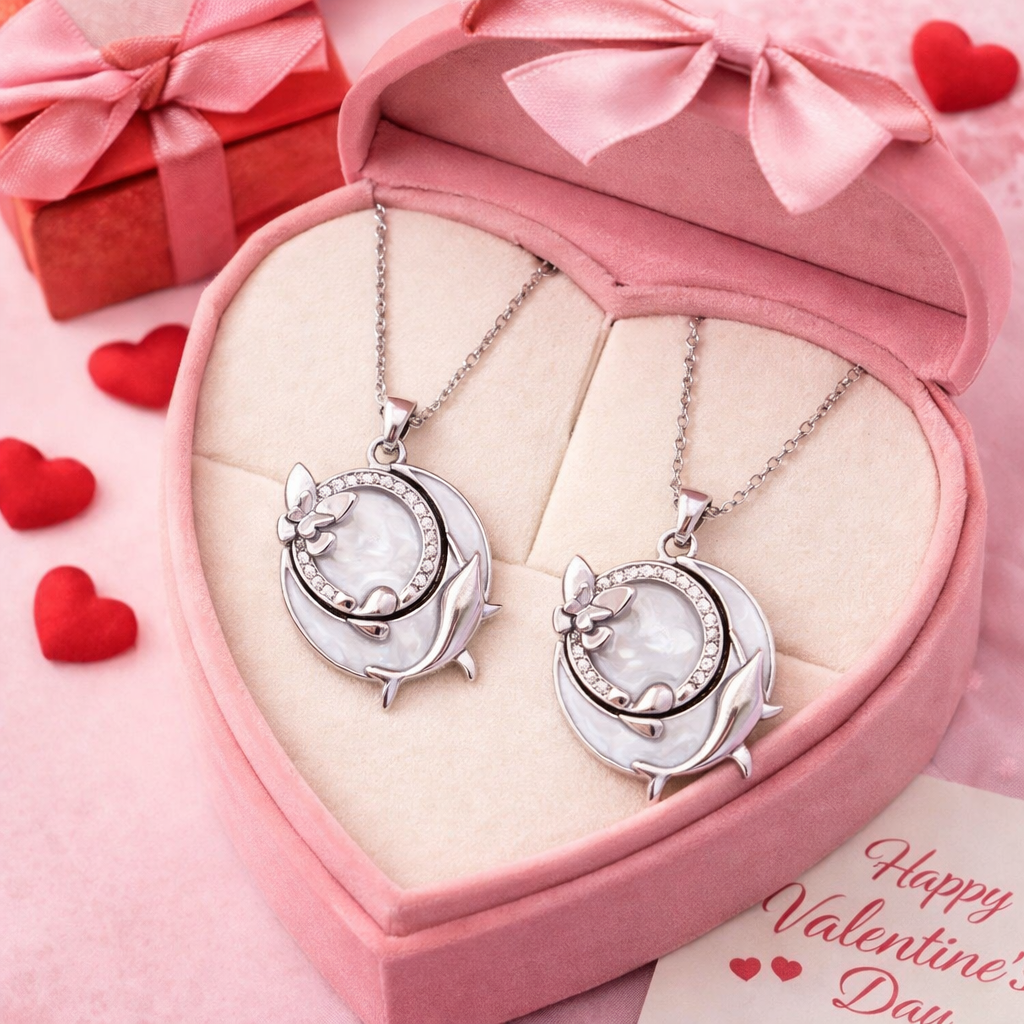 COLLARES  PROMESA  BALLENA Y MARIPOSA  CELESTIAL EFECTO ÓLEO