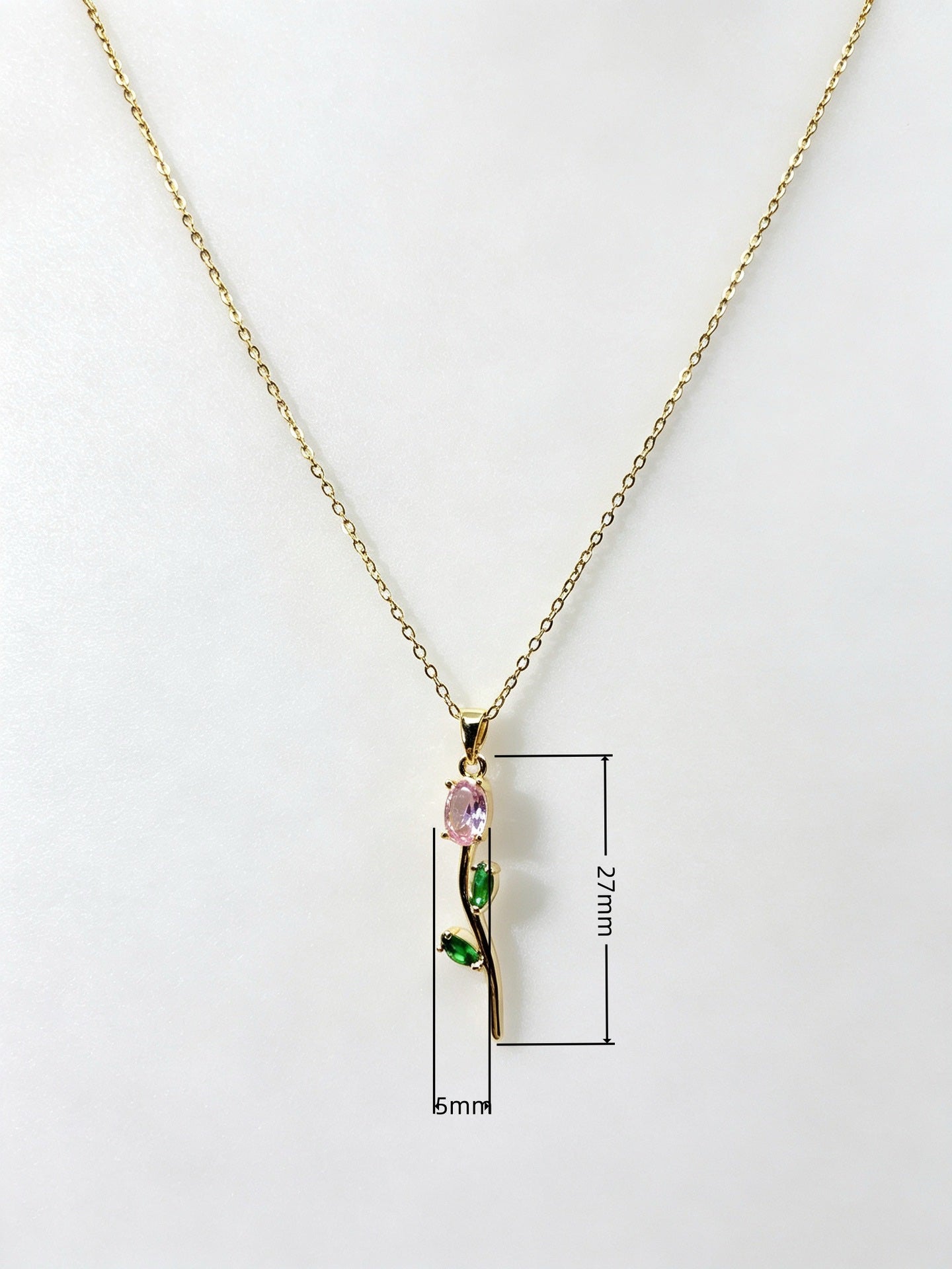 COLLAR TULIPÁN TALLO CORTO FINO  MINIMALISTA  CRISTAL DE CIRCONIA