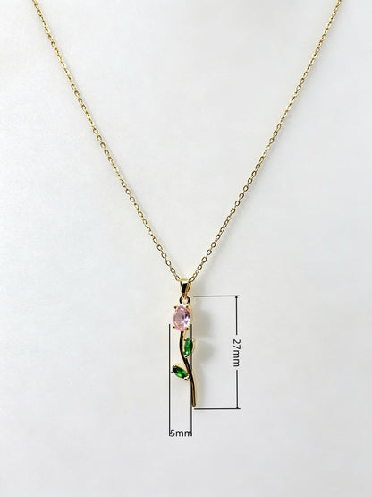 COLLAR TULIPÁN TALLO CORTO FINO  MINIMALISTA  CRISTAL DE CIRCONIA